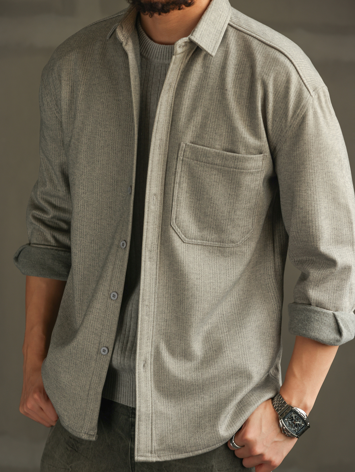 【紳士型格】輕熟商務休閒加厚襯衫男款毛呢質感長袖襯衣