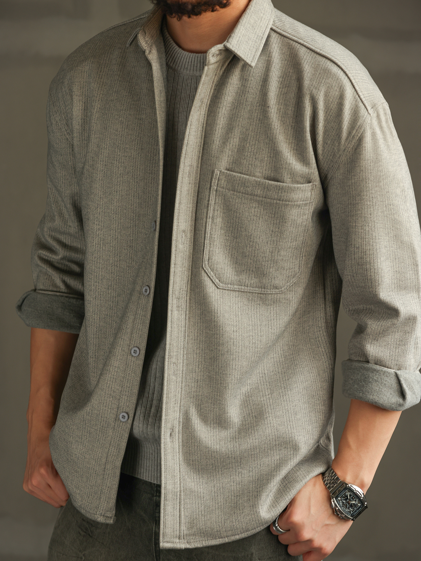 【紳士型格】輕熟商務休閒加厚襯衫男款毛呢質感長袖襯衣