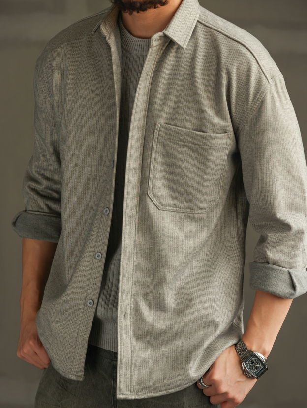 【紳士型格】輕熟商務休閒加厚襯衫男款毛呢質感長袖襯衣