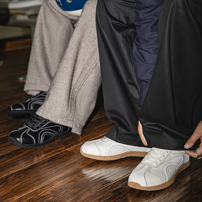 保齡球鞋男款平底方頭德訓賽車鞋通勤小白鞋復古運動休閒鞋子