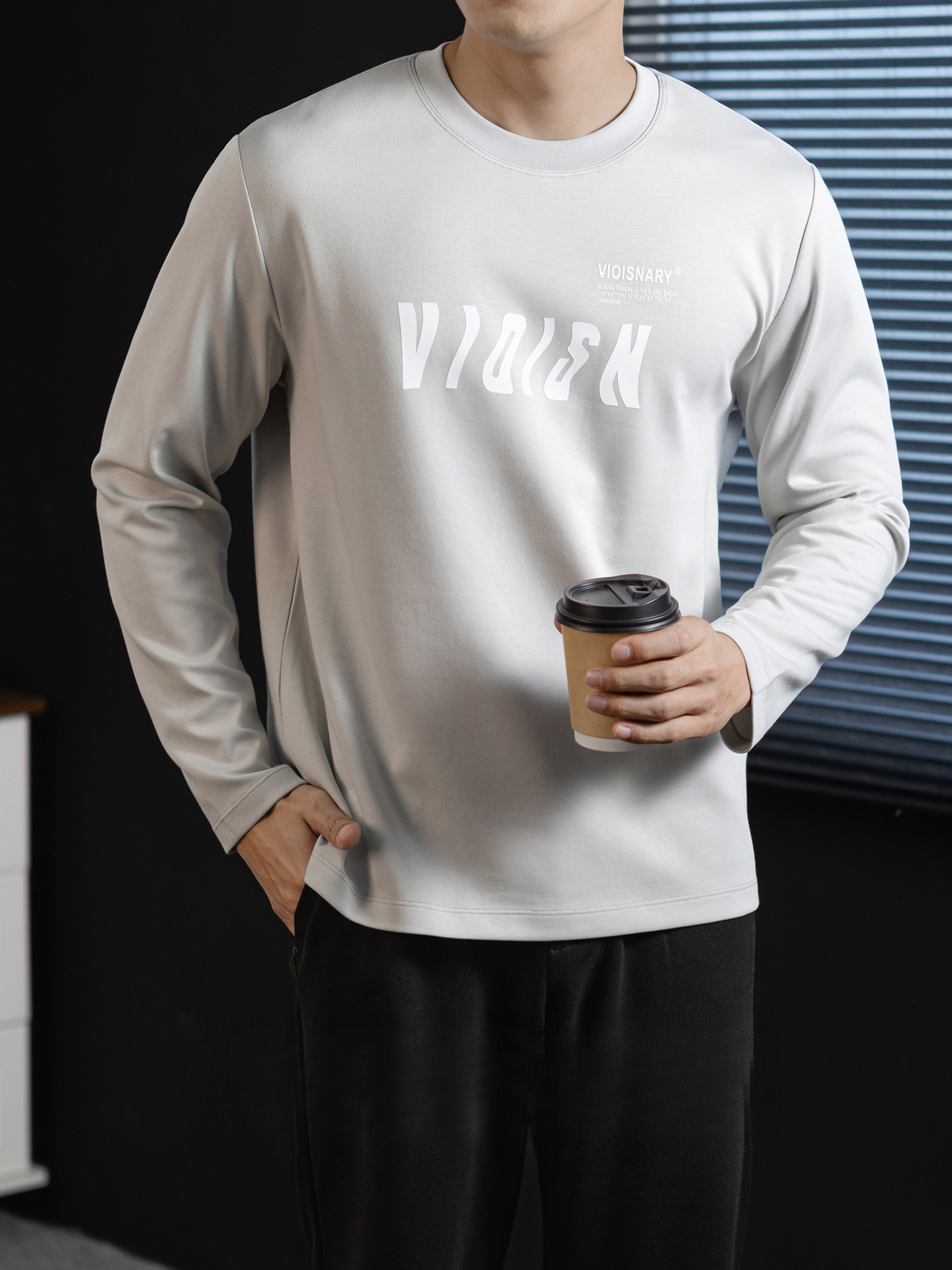 超舒適！莫代爾雲感棉T恤男長袖打底衫春秋高端3D燙花百搭鬆弛感