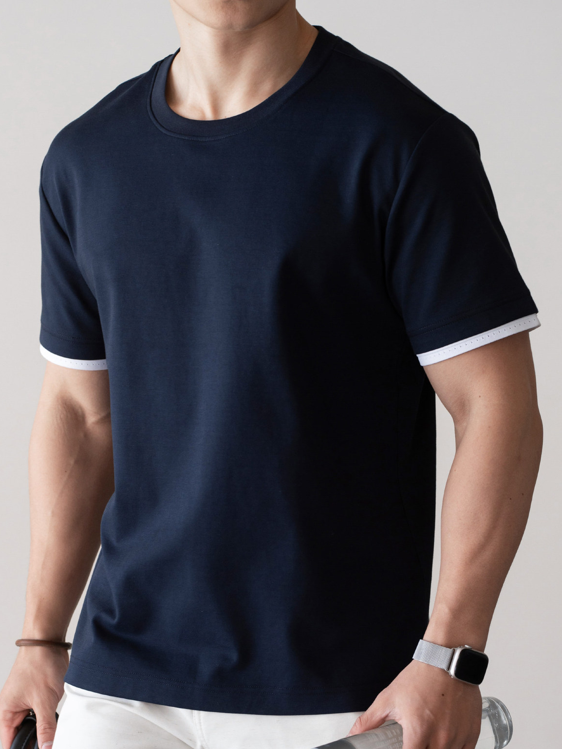 重磅棉拼接撞色袖圓領短袖T恤男士2026春季易打理鬆弛休閒新上衣