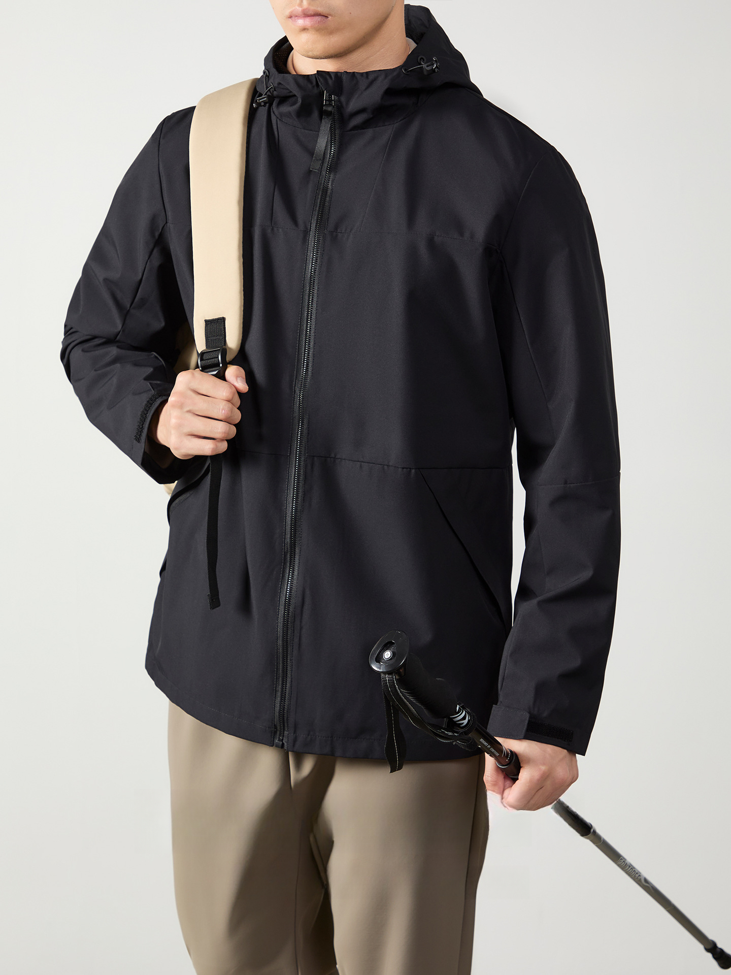 山系機能撞色拼接連帽衝鋒衣外套男秋冬戶外鎖溫防潑水登山服