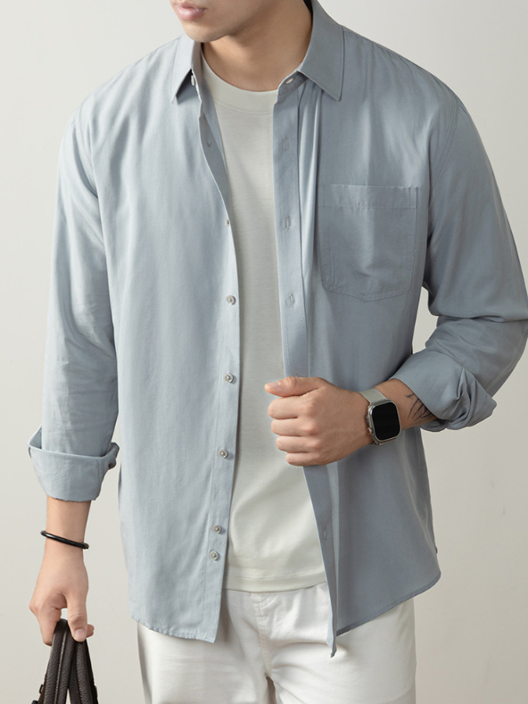 天絲™萊賽爾高端襯衫男長袖2025秋冬季上衣開衫貼袋襯衣商務休閒