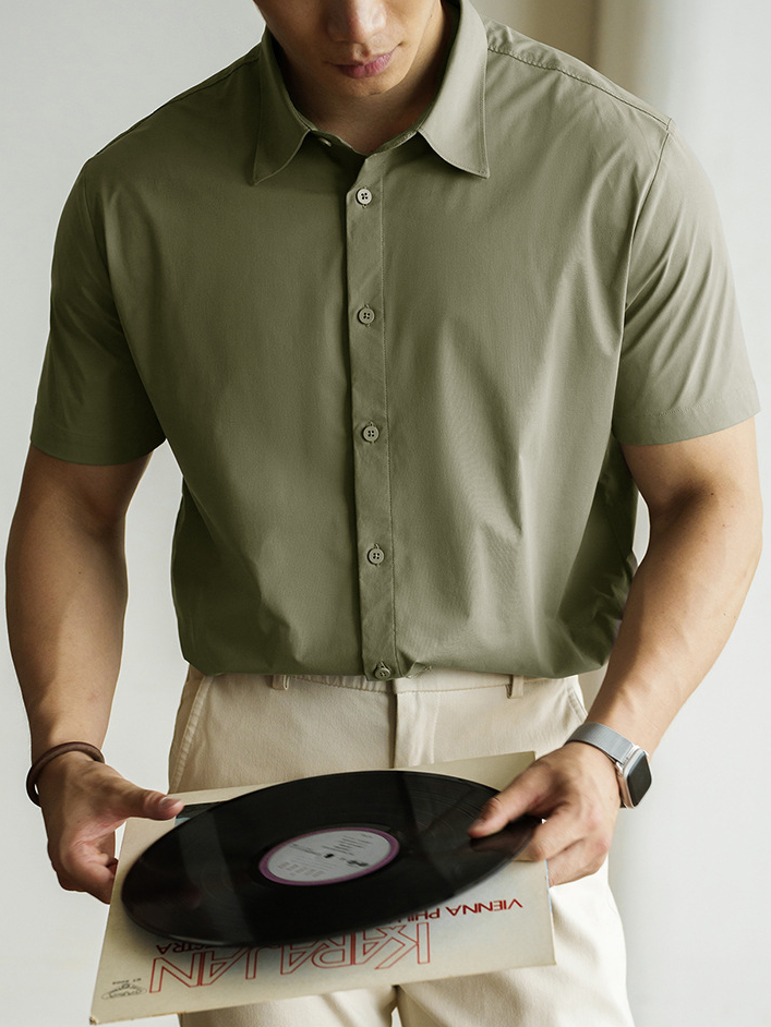 美式速乾涼感翻領短袖襯衫男款2025夏季簡約吸濕排汗休閒新款襯衣