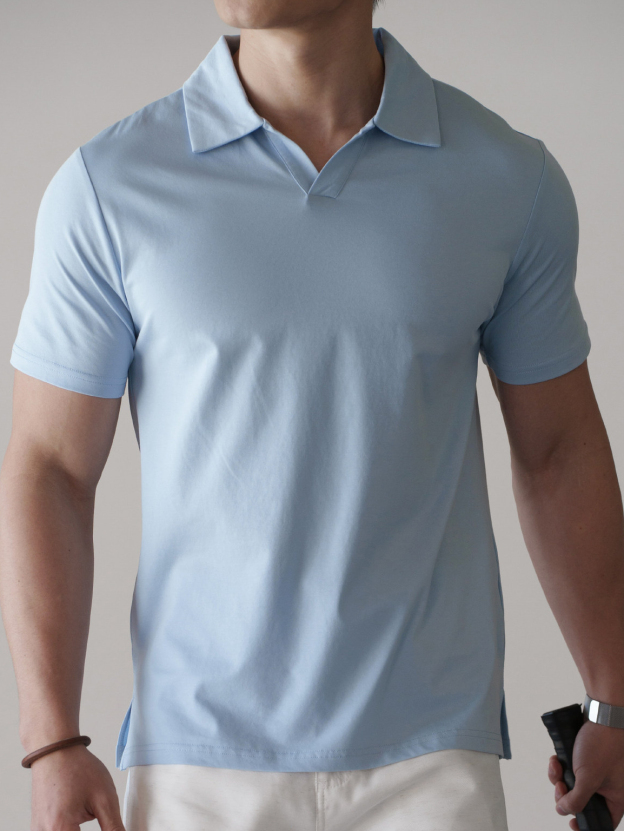 輕運動風萊賽爾棉混紡V領POLO衫男士2026春季新款透氣休閒短袖T恤