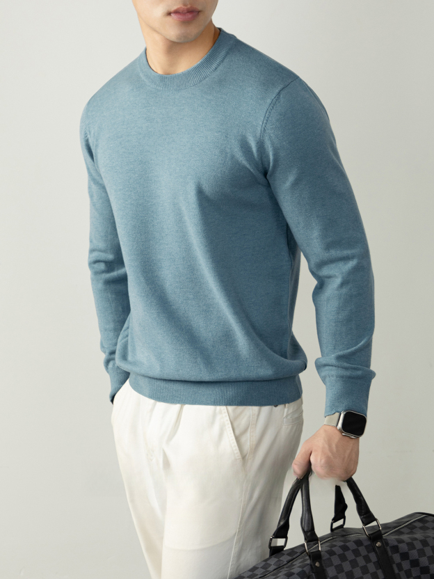 暖柔羊毛莫代爾混紡秋冬保暖舒適圓領男士針織毛衣高級感