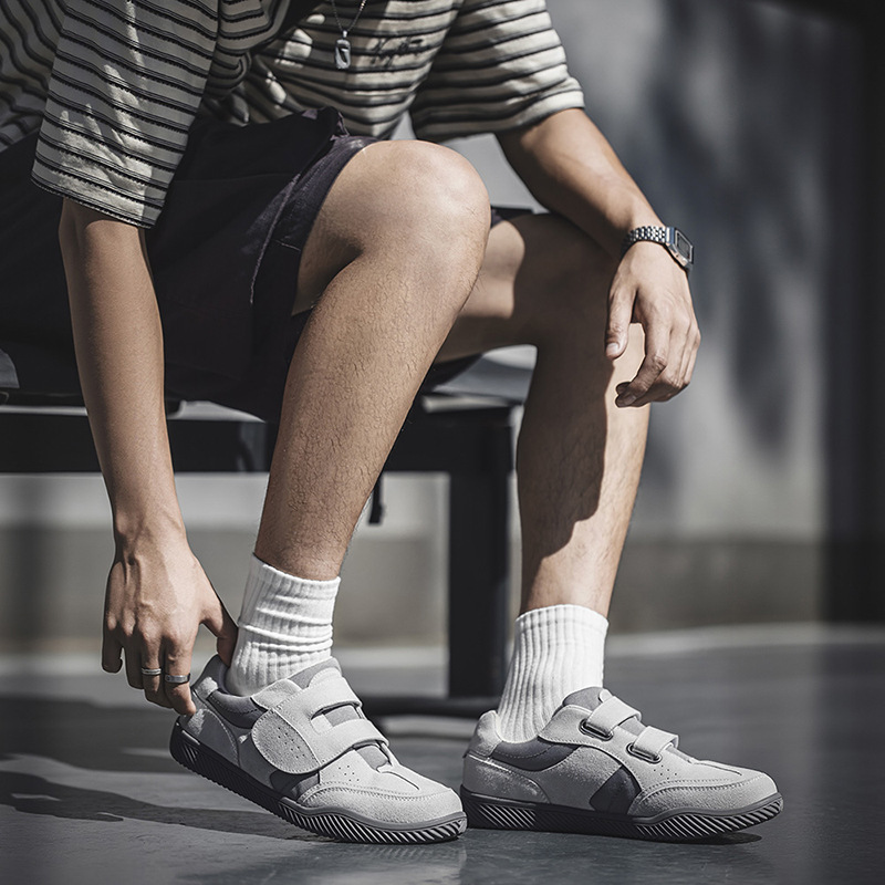 MRA改良德訓鞋男鞋2025新款魔術貼小白鞋一脚蹬薄底運動休閒板鞋