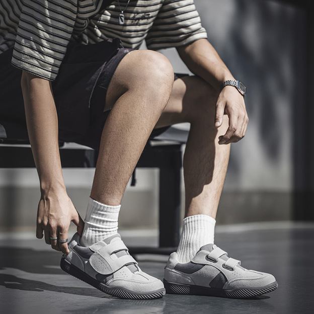 MRA改良德訓鞋男鞋2025新款魔術貼小白鞋一脚蹬薄底運動休閒板鞋