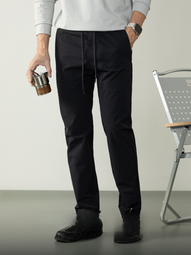 高彈防水工裝休閒長褲戶外多功能拉鍊口袋男士舒適鬆緊腰小腳褲