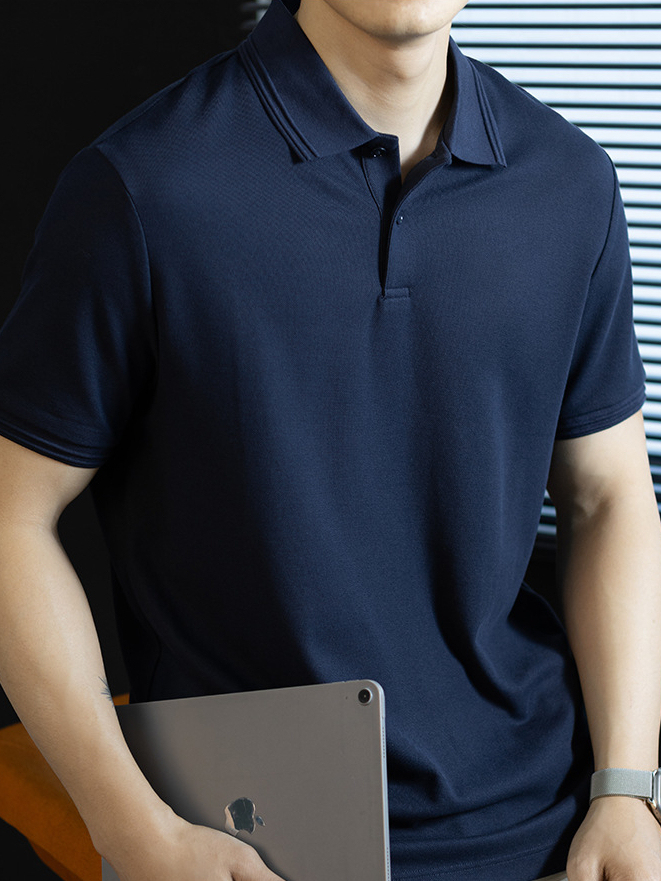 臻選5A抗菌冰氧珠地polo衫男士短袖輕商務扁機領挺括舒適通勤上衣