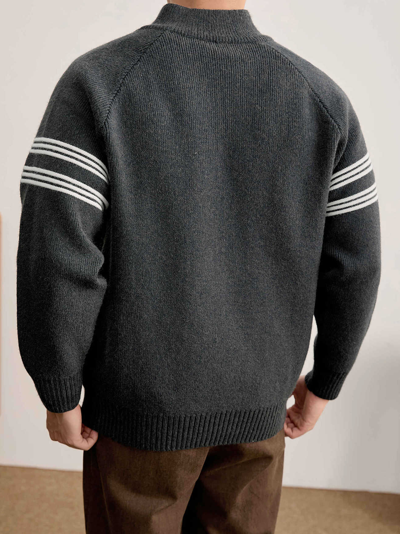 重磅830克半拉鍊立領長袖毛衣男冬裝紗線紋理休閒保暖針織衫