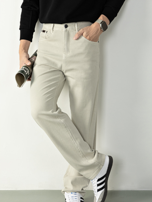 【復古懷舊】白色水洗牛仔褲男微闊長褲2025秋冬休閒褲柔軟高級感