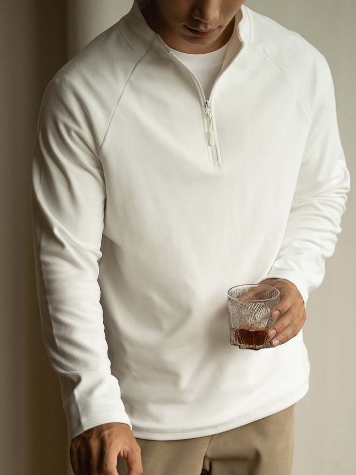 老錢風德絨面料拉鍊立領衛衣男士2025年秋冬季高彈長袖新款T恤男