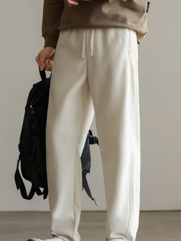 美式重磅直筒寬鬆衛褲男士運動褲長褲保暖加絨休閒針織褲