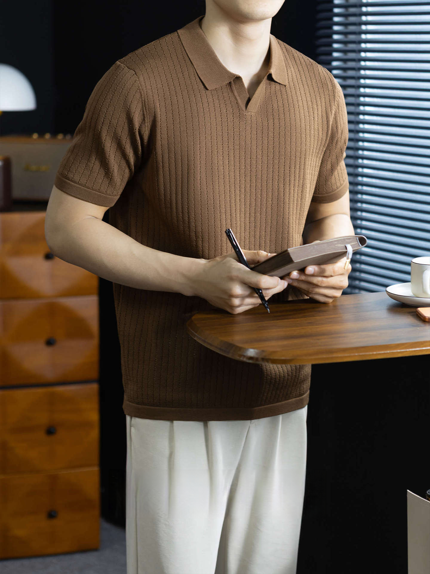 經典意式優雅海鷗領針織POLO衫男士休閒夏季涼感短袖T恤商務高端