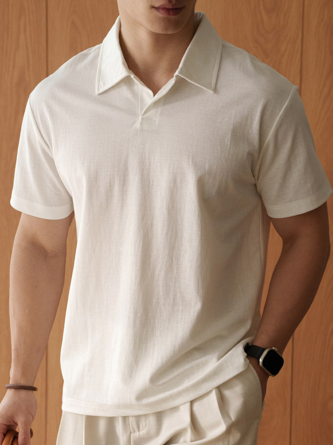 美式珠地棉混紡海鷗領短袖肌理polo衫2026春季新款易打理休閒T恤