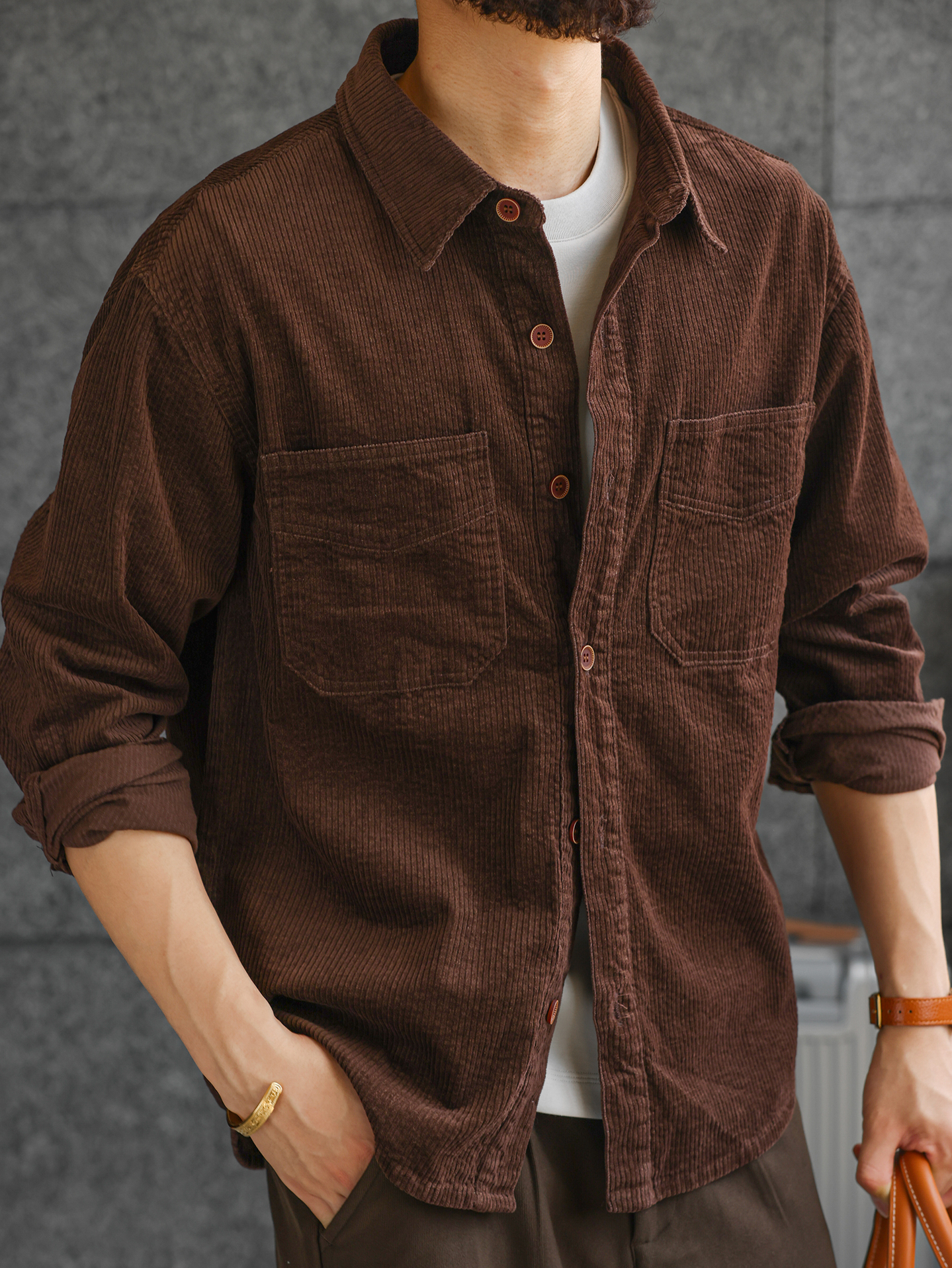 【智性通勤】高定舒適燈芯絨長袖襯衫男士肌理感休閒襯衣