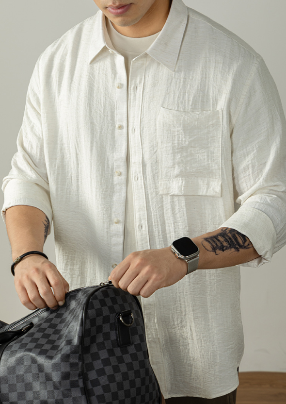 【慵懶高級感】亞麻天然褶皺襯衫男親膚透氣抑菌秋冬開衫隨性易搭