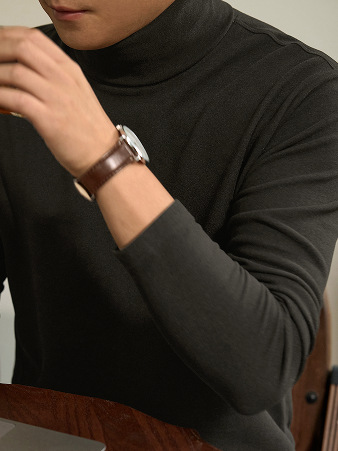 羊毛蠶絲雙面絨高領打底衫男秋冬內搭保暖自發熱堆領長袖T恤厚款