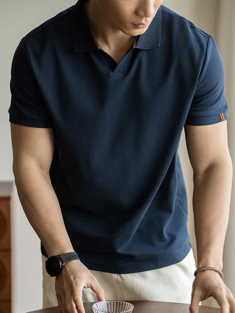 美式海鷗領新疆棉透氣短袖POLO衫男士2025春夏新款小V領保羅衫
