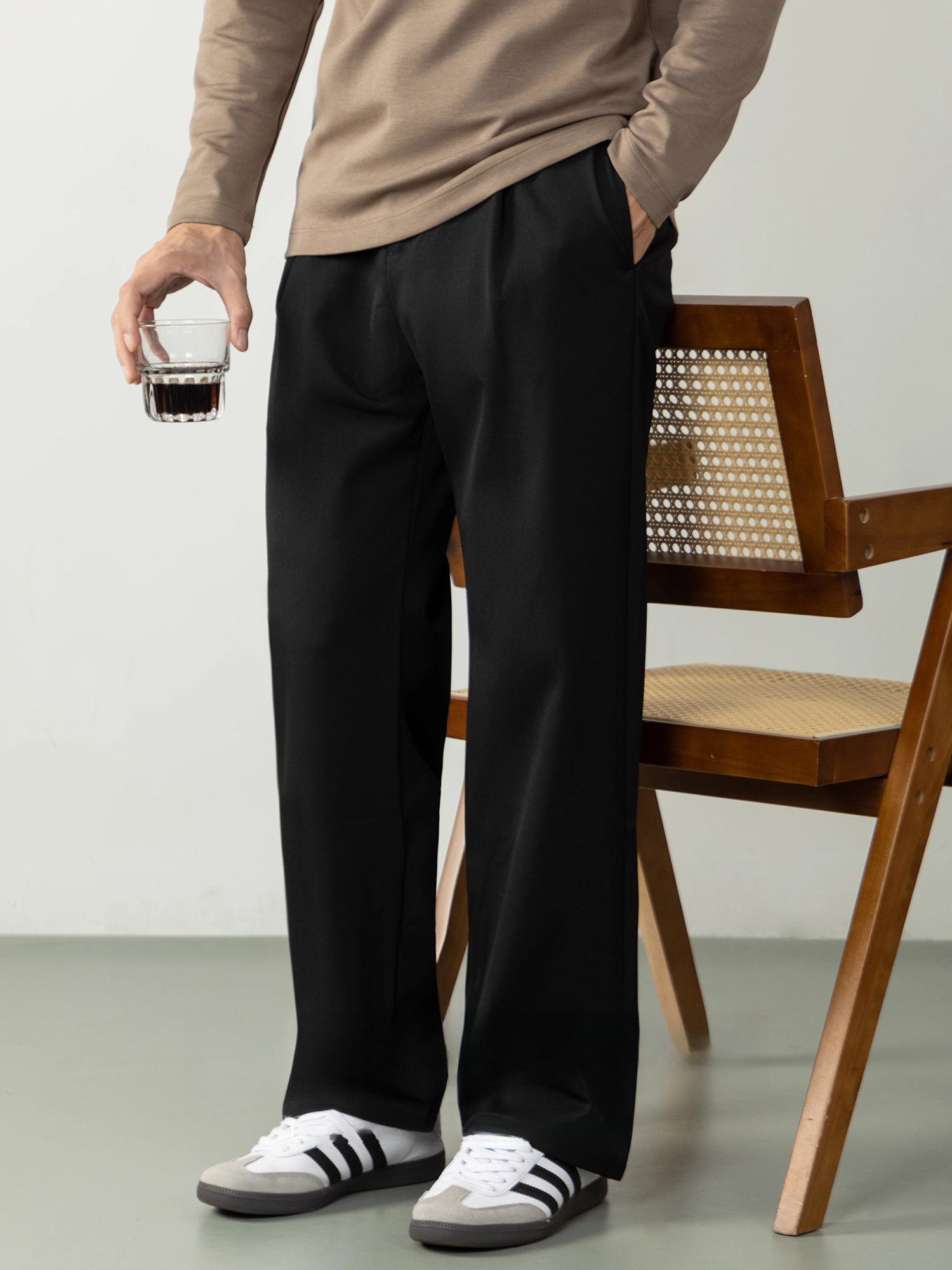 【都市型格】輕商務微闊西褲男長褲橡筋腰頭微寬鬆休閒褲高端免燙