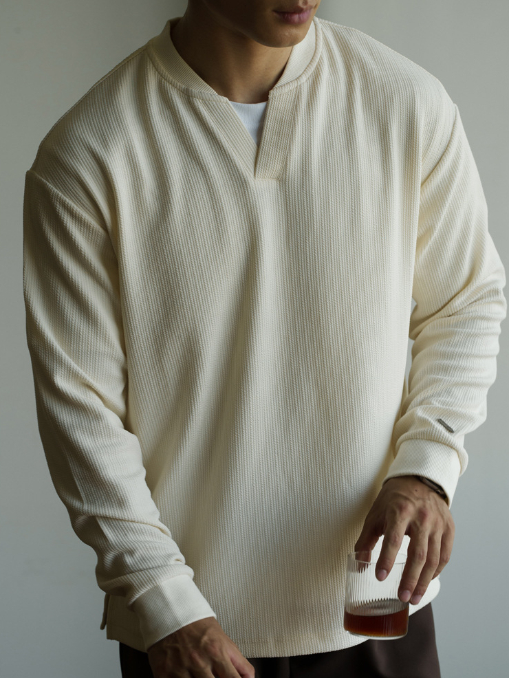 莫代爾混紡透氣小v領半開襟針織衫男士2025秋冬老錢風休閒新上衣