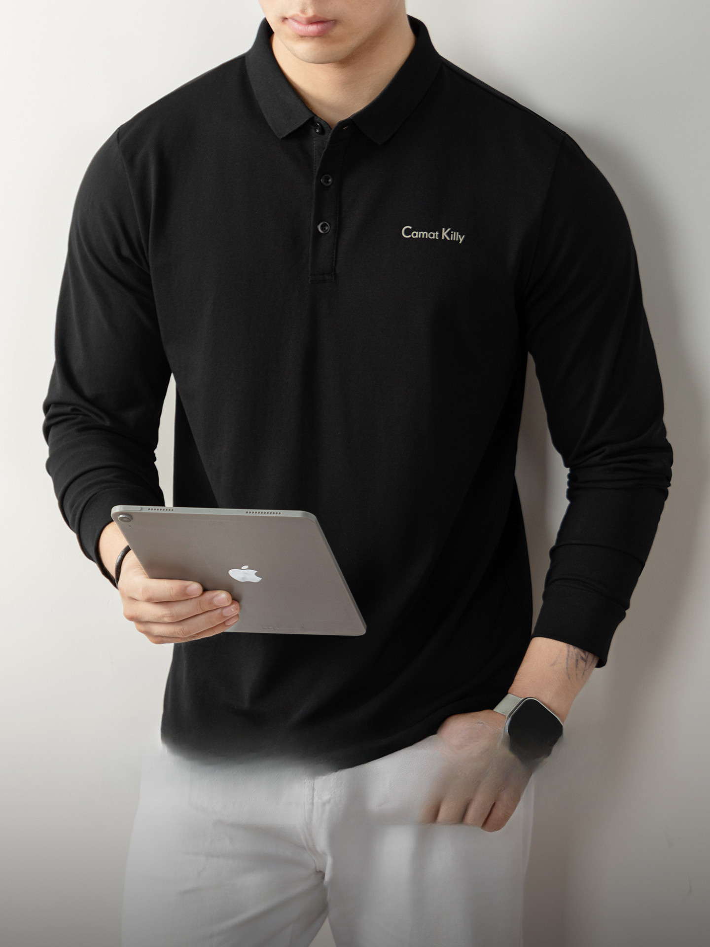 【高端系列】橫機親膚珠地男士長袖Polo衫休閒翻領T恤