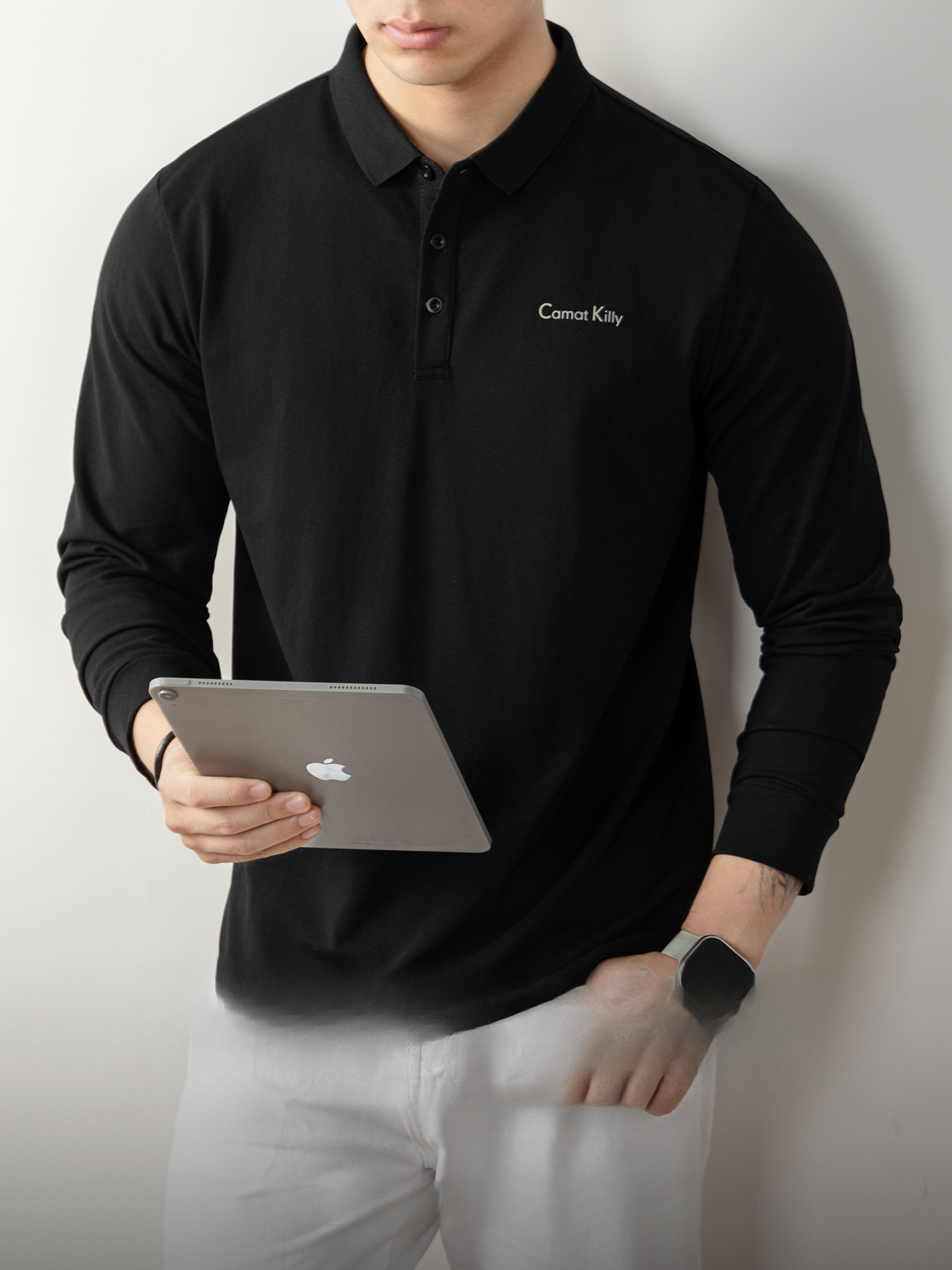 【高端系列】橫機親膚珠地男士長袖Polo衫休閒翻領T恤