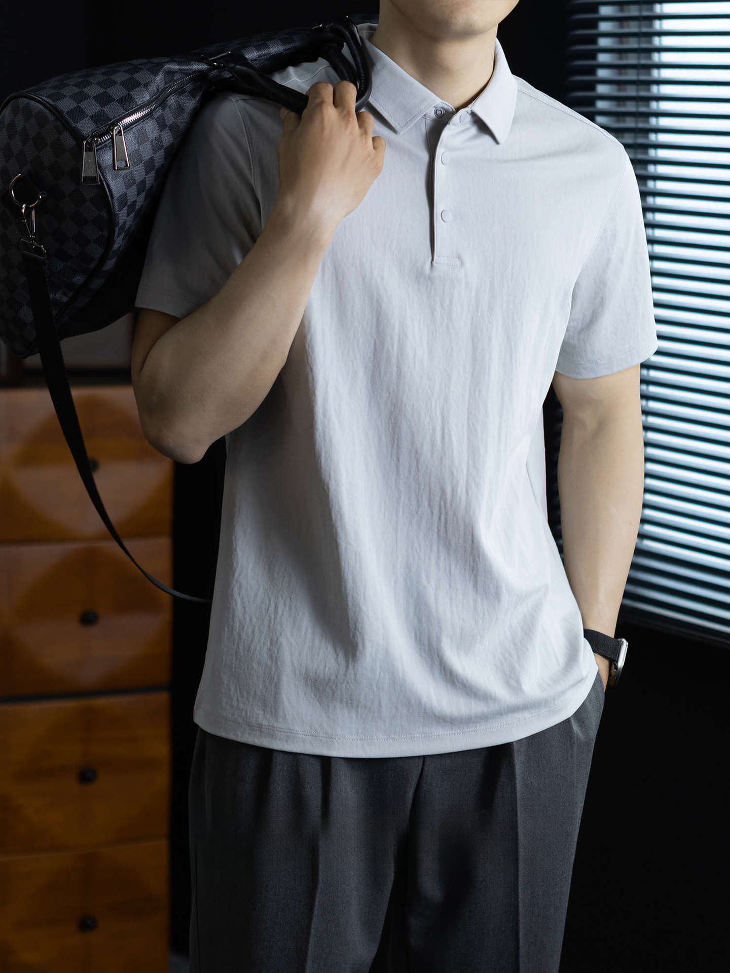 「無印極簡風」萊賽爾亞麻半開襟POLO衫男士夏季乾爽透氣短袖t桖