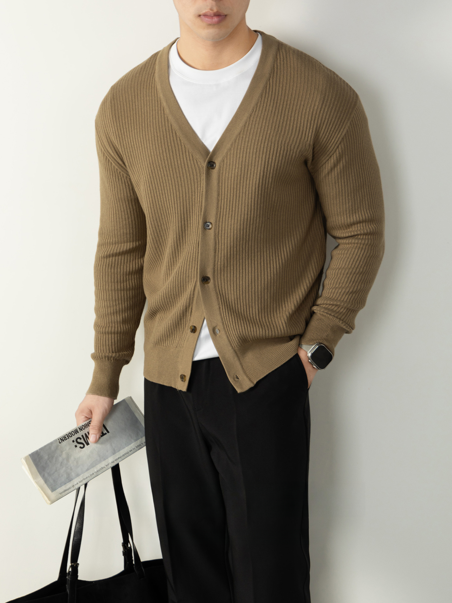 【都市輕熟風】12針織法豎紋針織衫男士秋冬保暖親膚厚款毛衣開衫