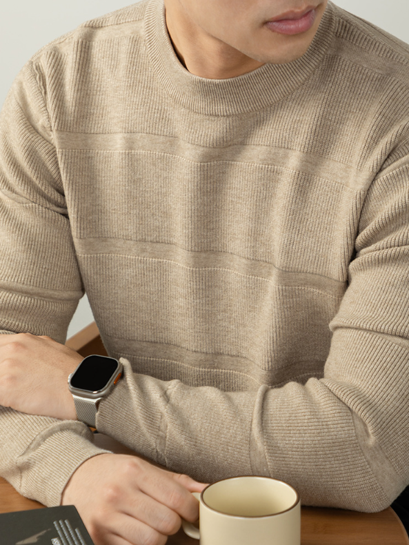 【羊毛萊賽爾】高端毛衣男2025秋冬季厚款條紋提花針織衫商務休閒