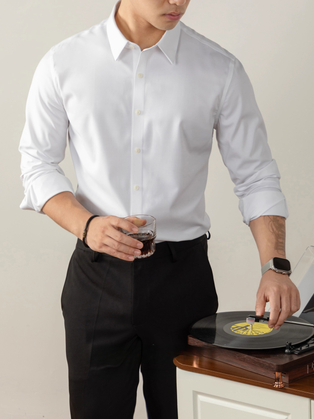 一等品奧地利蘭精莫代爾色織免燙無痕襯衫男長袖高端商務正裝襯衣