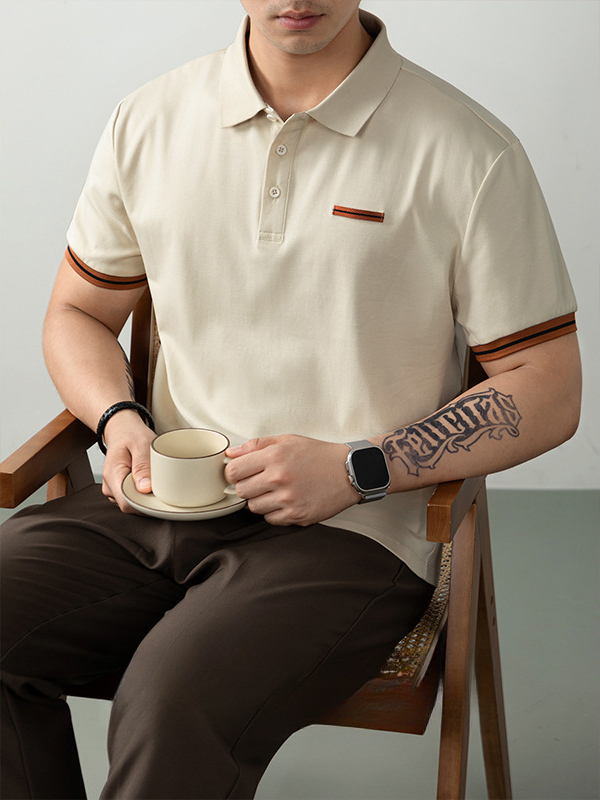 冰格涼感萊賽爾男士POLO領短袖高端老錢風夏季商務休閒撞色保羅衫