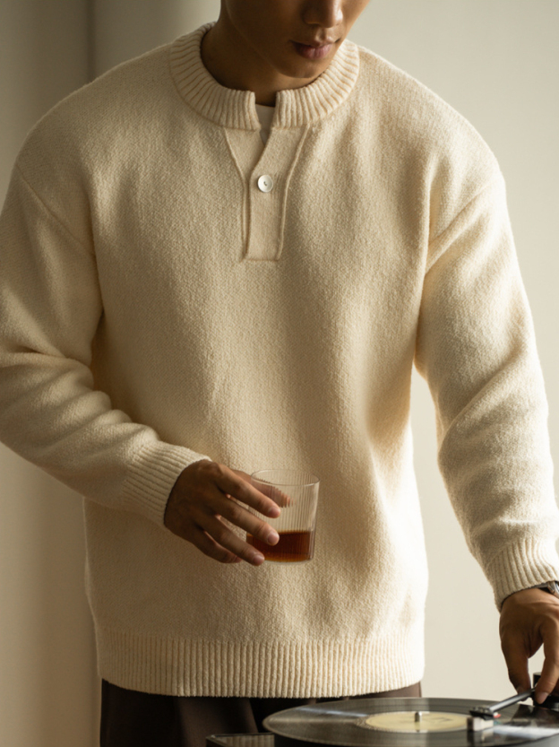 老錢風7針芝麻底提花小V領針織衫男士2025秋冬新款休閒長袖T恤男