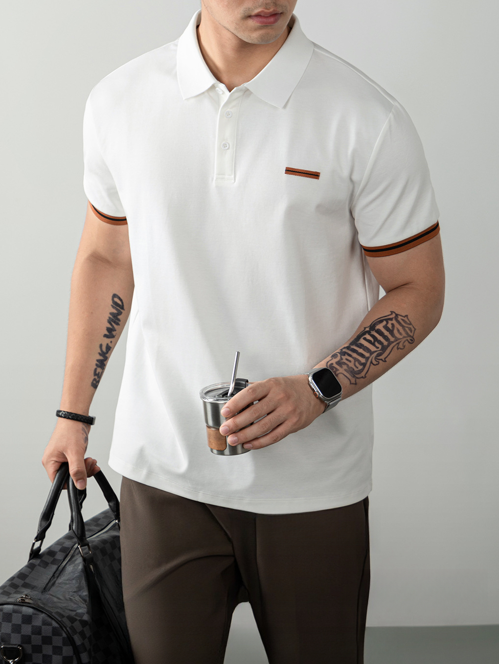 冰格涼感萊賽爾男士POLO領短袖高端老錢風夏季商務休閒撞色保羅衫