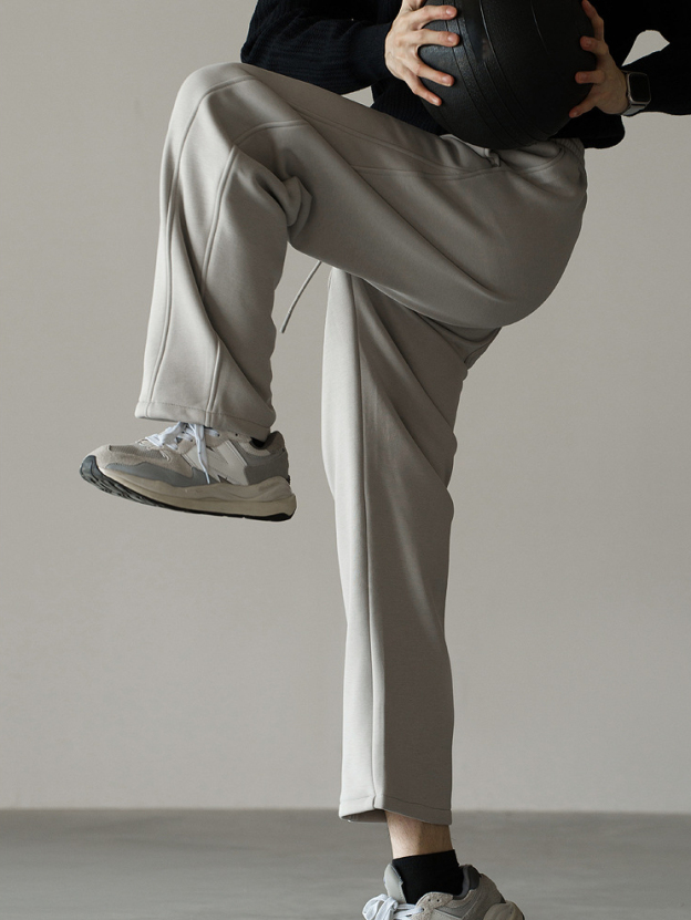 高彈空氣層復奧利絨彎刀褲男秋冬加絨加厚寬鬆直筒新款休閒褲