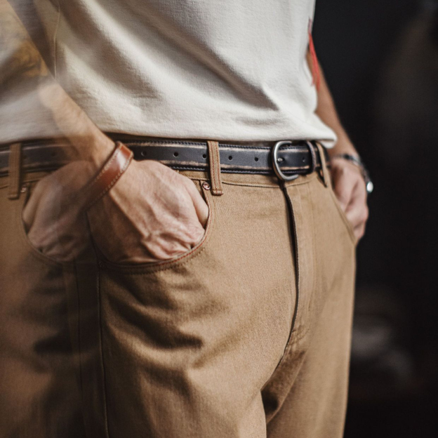 美式復古頭層植鞣牛皮帶腰帶單針真皮扣頭硬漢褲腰帶男款