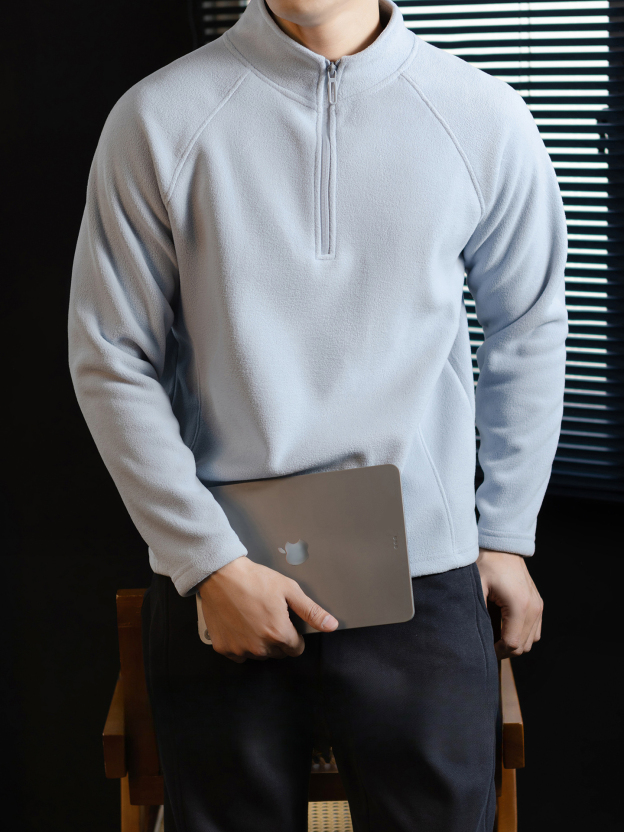 【輕奢型格】雙面搖粒絨加厚插肩袖立領衛衣男士商務百搭保暖秋冬