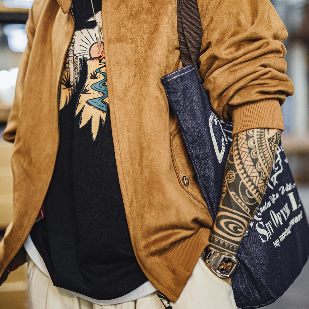 美式復古牛仔大容量托特包丹寧通勤單肩包做舊手提包包男