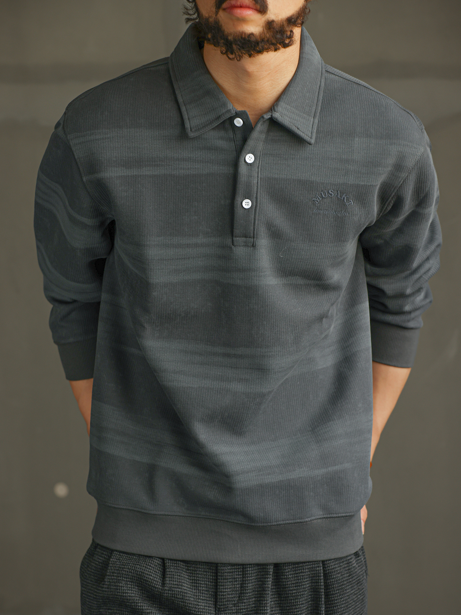 【智性通勤】美式扎染重磅POLO衫男秋冬撞色加厚翻領衛衣