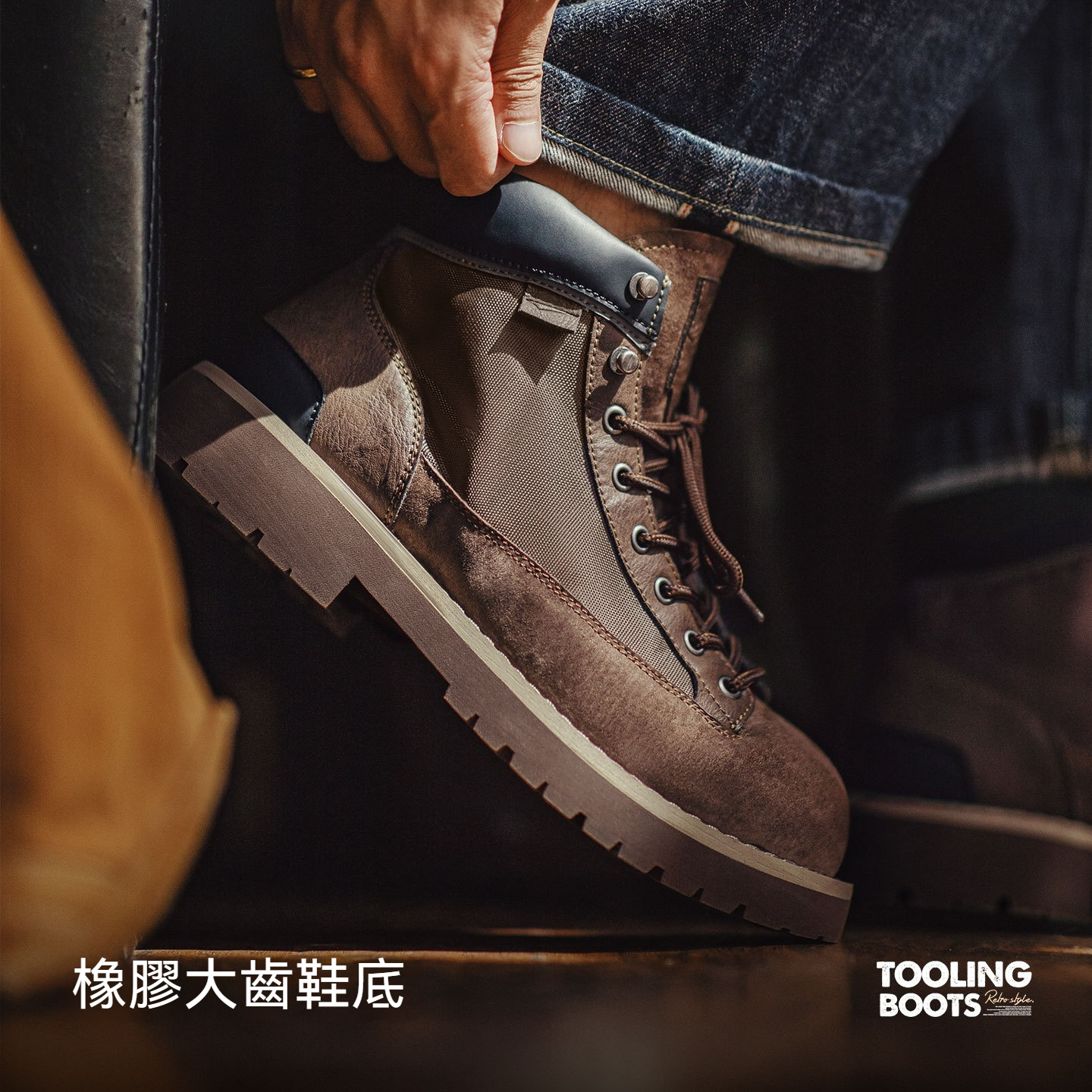 哨兵工裝靴秋冬季男士休閒鞋美式復古中幫真皮登山厚底馬丁靴