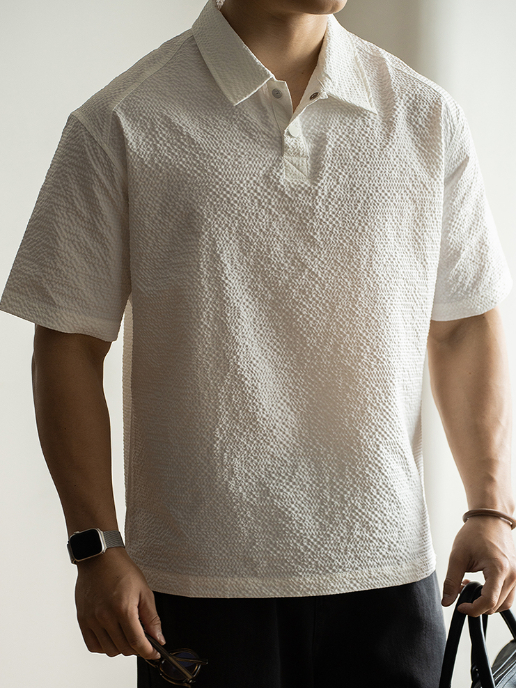 美式速幹簡約泡泡紗短袖Polo衫男士2025春夏休閒翻領Polo衫