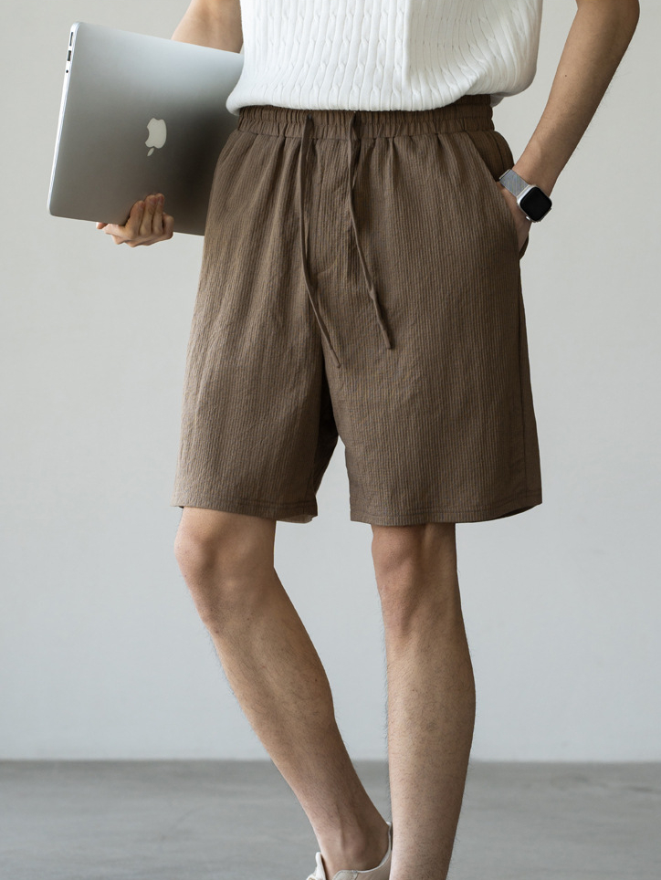 肌理感彈力腰透氣仿麻短褲男2025夏季戶外寬鬆舒適新款休閒運動短裤