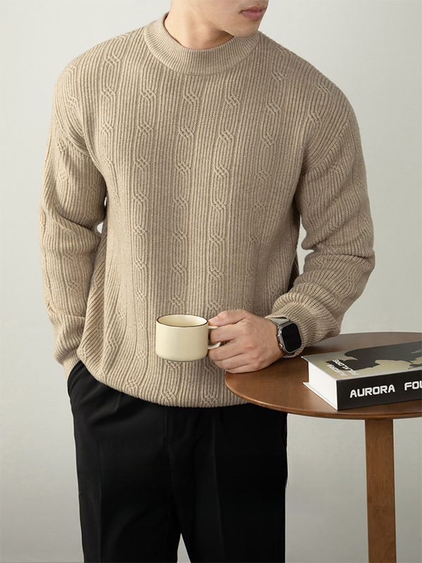 羊毛萊賽爾半高領毛衣厚款高級提花肌理秋冬保暖針織衫