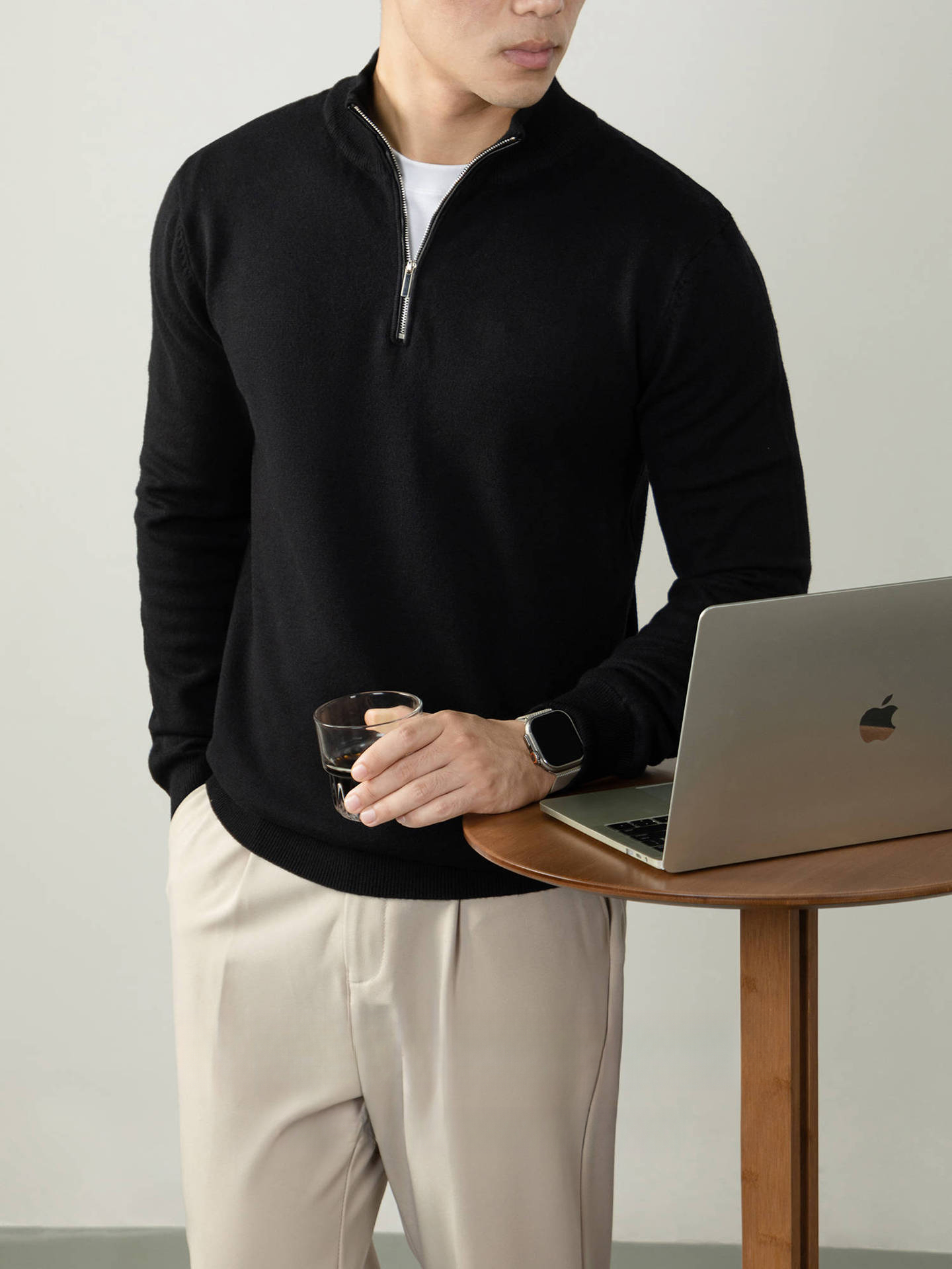 設計感半拉鍊毛衣| 秋冬立領厚款男士暖柔毛衣高級感針織羊毛衫