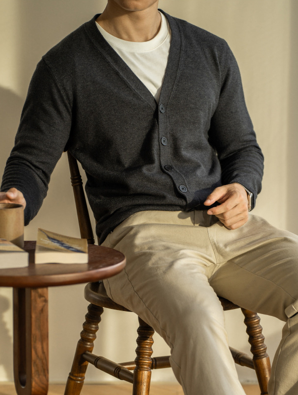 針織開衫外套男士V領毛衣長袖秋季商務休閒男裝新款上衣