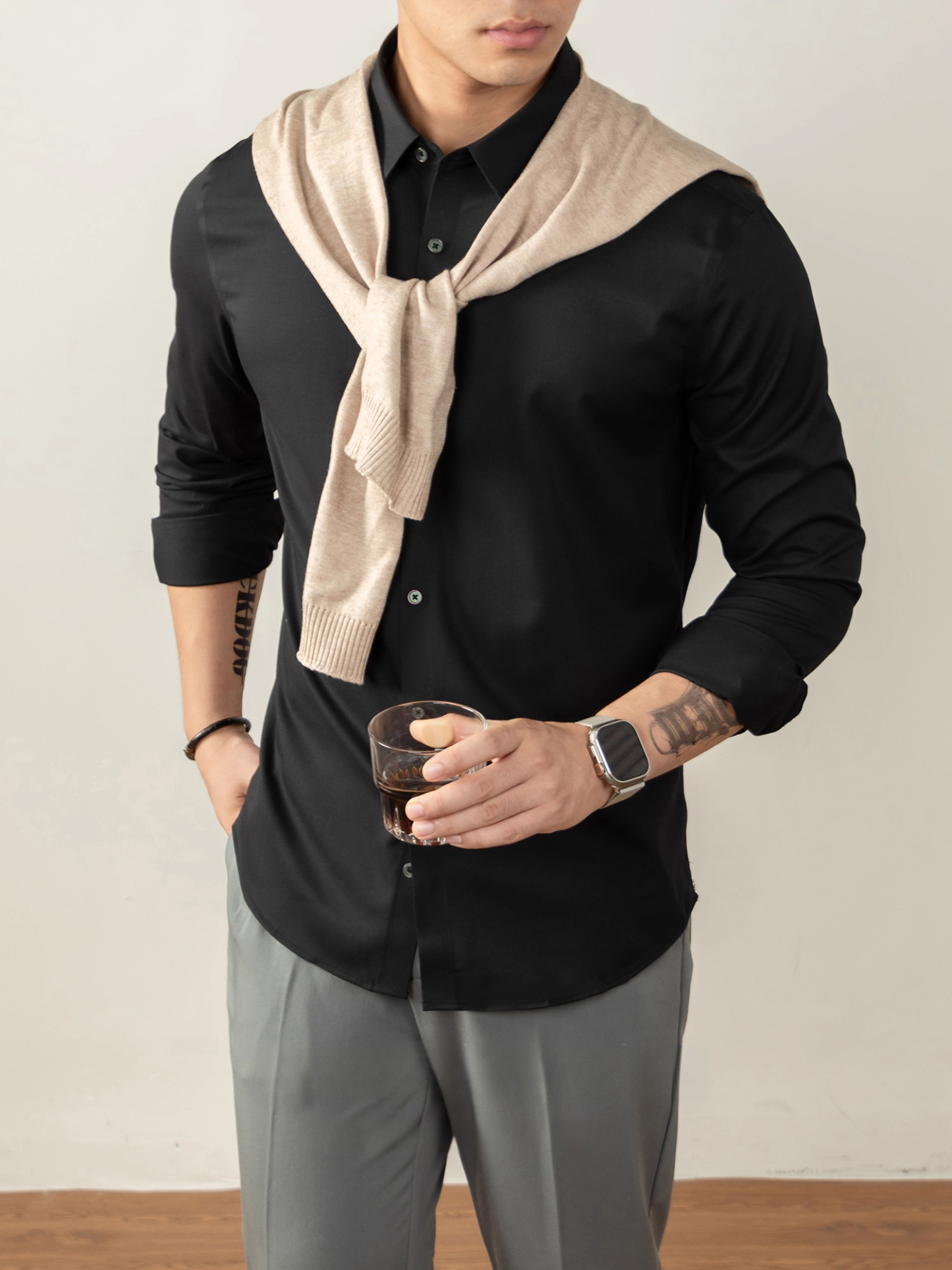 一等品奧地利蘭精莫代爾色織免燙無痕襯衫男長袖高端商務正裝襯衣