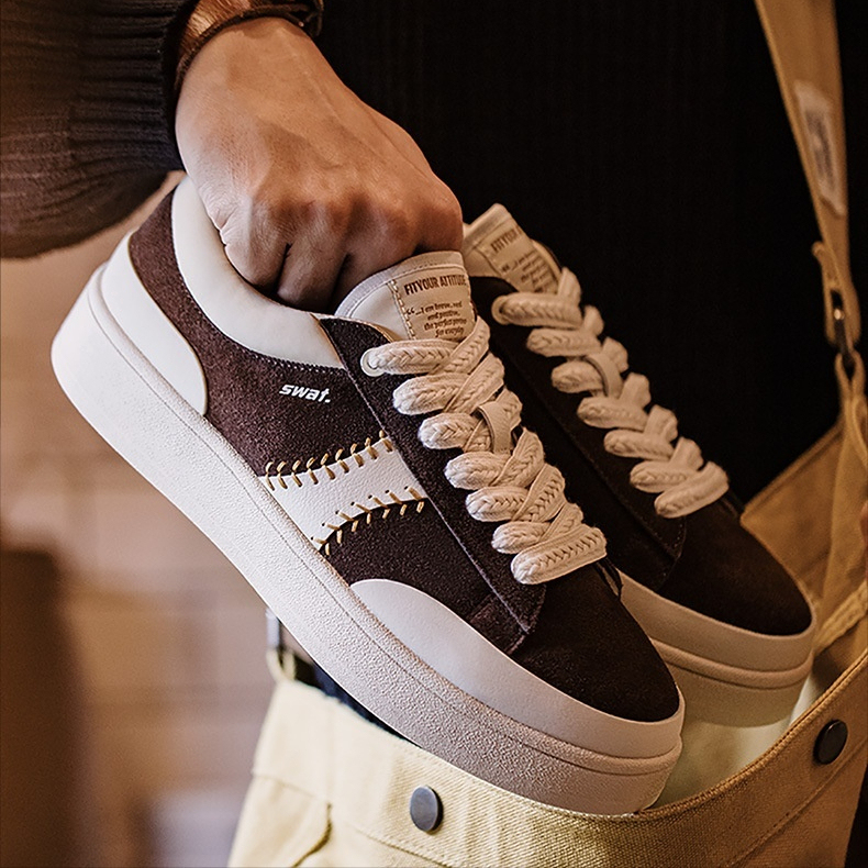 春季新款棒球設計男鞋平底休閒鞋厚底增高潮流復古百搭板鞋