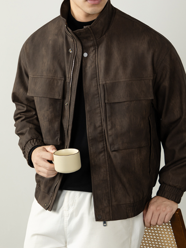 【美式復古】高街機車皮衣男啞光硬漢設計感PU皮夾克秋冬外套潮流